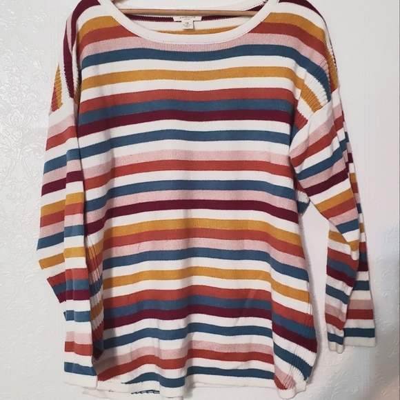 Westbound woman 1X striped colorful rainbow sweater sweatshirt top - Picture 2 of 13